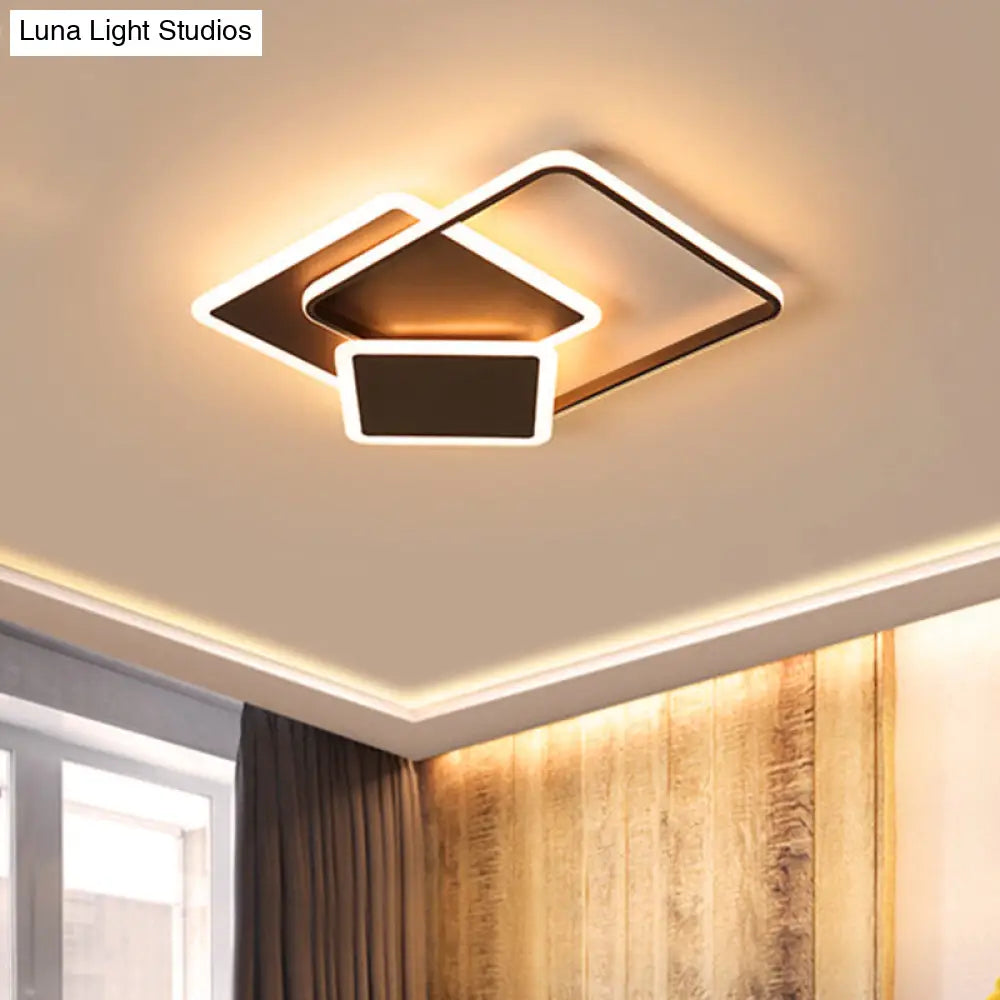Slim Square Flush Led Coffee Lamp - Modern 19/21.5 Wide Acrylic Ceiling Mount Light / 19