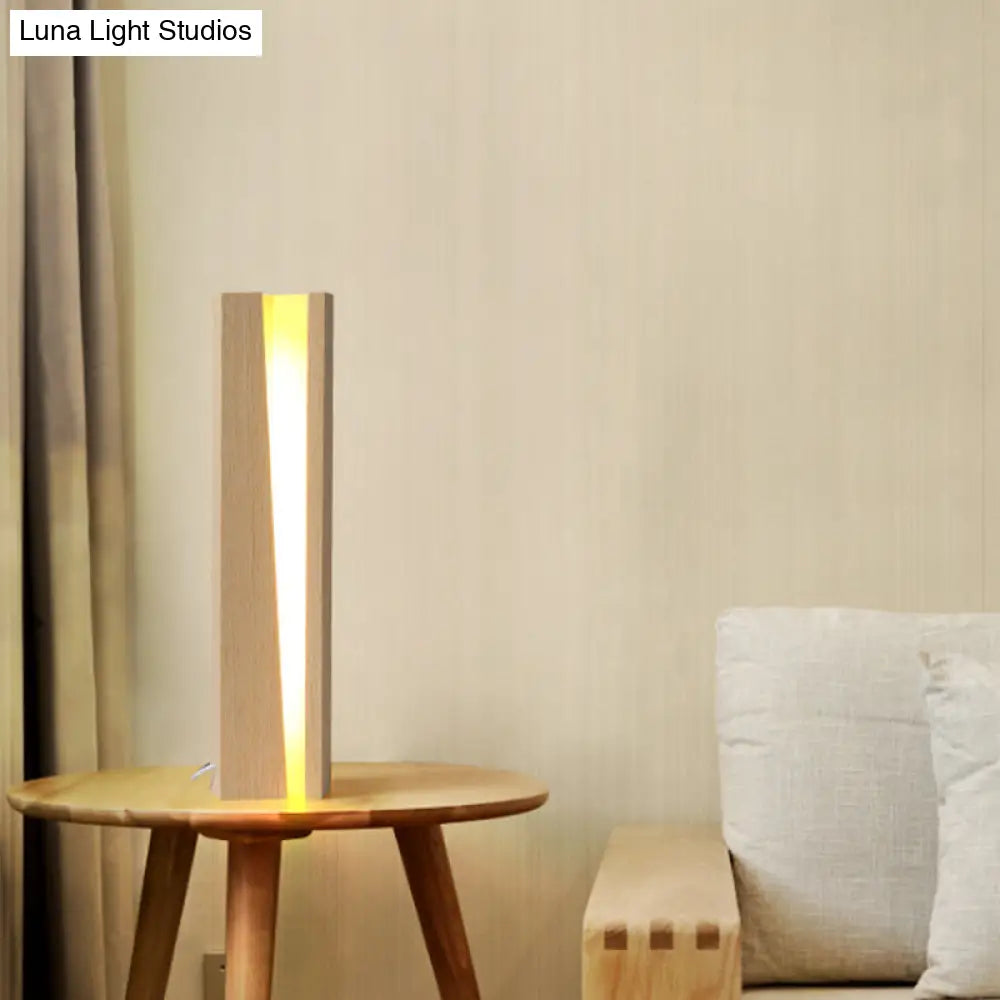 Small Beige Wood Led Desk Lamp - Modern Shaded Task Lighting For Living Room