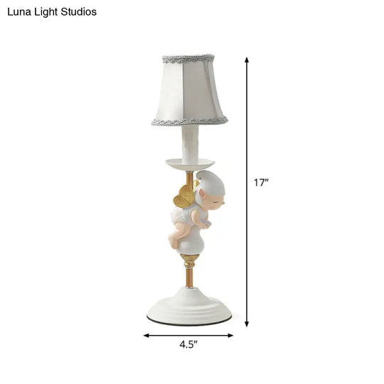 Small Elf Base Bedside Desk Light For Kids With White And Gold Empire Shade