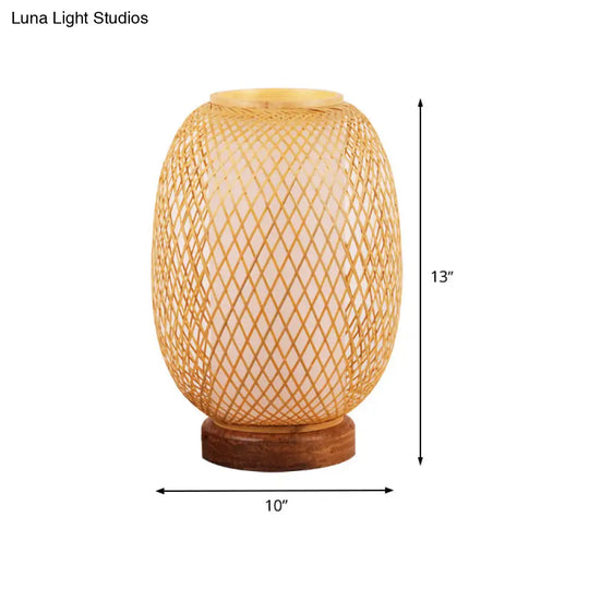 Small Japanese Bamboo Desk Lamp - Handcrafted Task Lighting For Bedside & Office