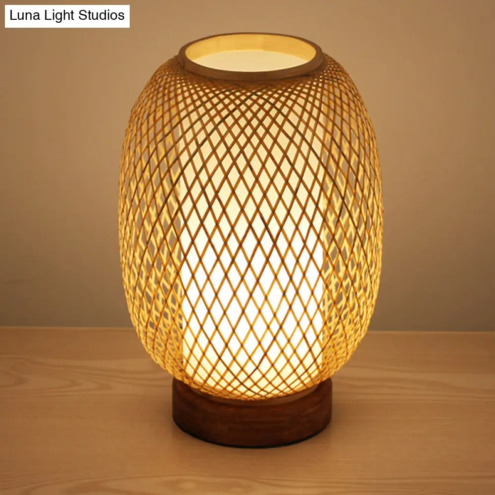 Small Japanese Bamboo Desk Lamp - Handcrafted Task Lighting For Bedside & Office