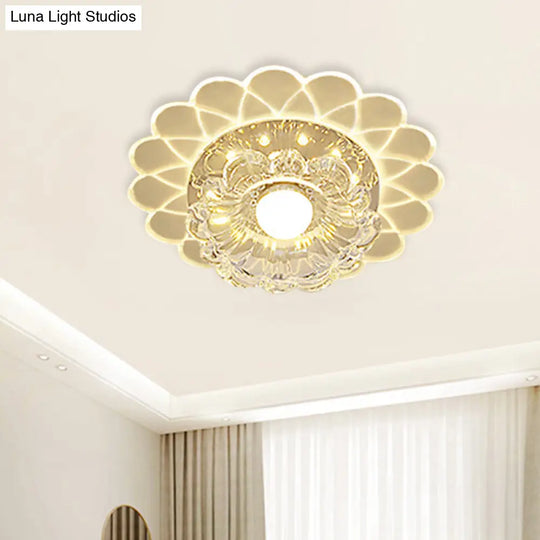 Small Led Ceiling Light Fixture - Crystal Clear Flush Mount Layered Flower Design