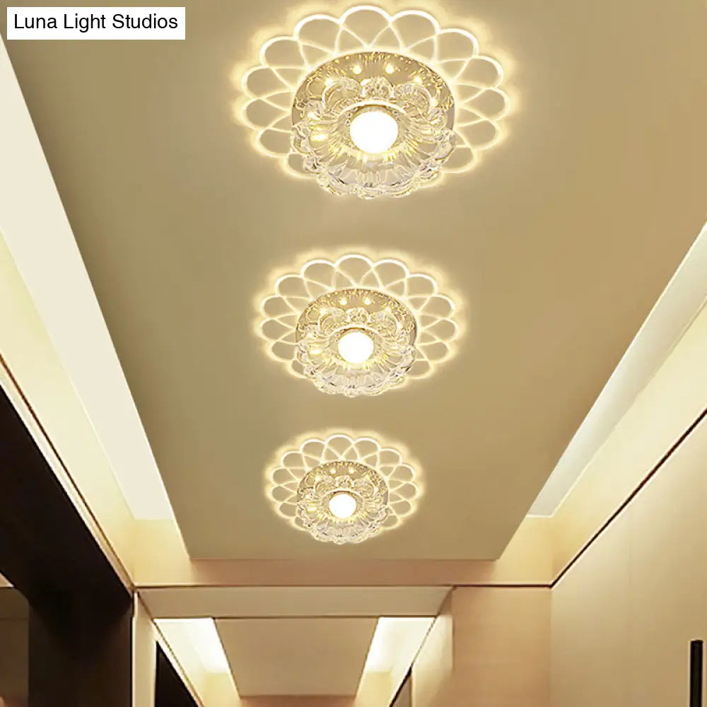 Small Led Ceiling Light Fixture - Crystal Clear Flush Mount Layered Flower Design