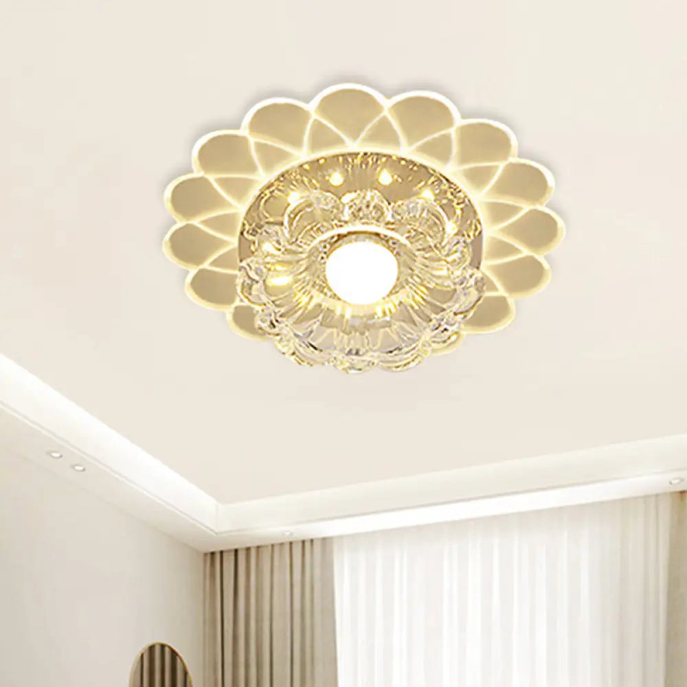 Small Led Ceiling Light Fixture - Crystal Clear Flush Mount Layered Flower Design