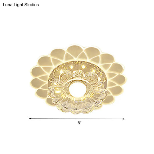 Small Led Ceiling Light Fixture - Crystal Clear Flush Mount Layered Flower Design