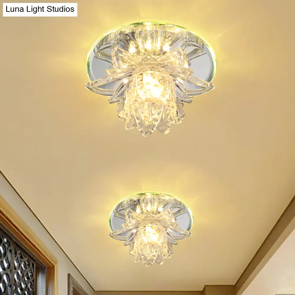 Small Led Crystal Flush Mount Modern Ceiling Lamp - Daffodils Blossom Design For Corridor