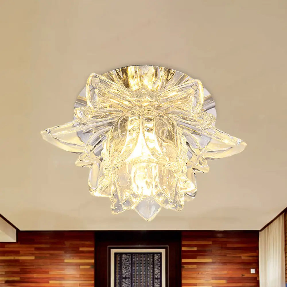 Small Led Crystal Flush Mount Modern Ceiling Lamp - Daffodils Blossom Design For Corridor Clear