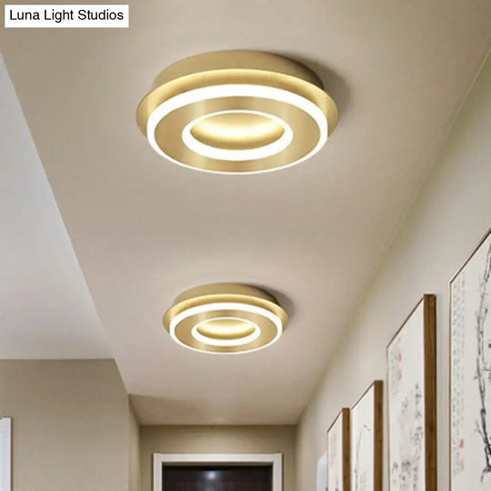 Small Led Flush Mount Light In Gold - Simple Metal Hallway Lighting