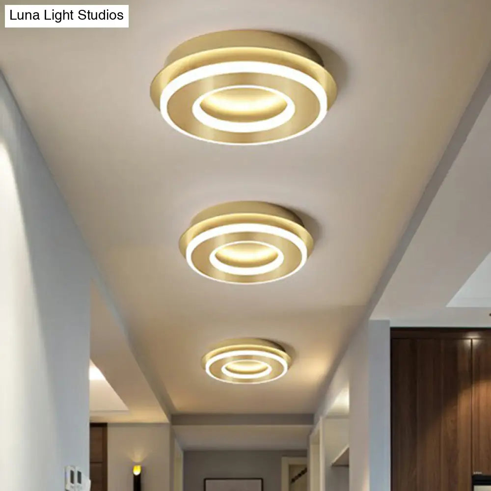 Small Led Flush Mount Light In Gold - Simple Metal Hallway Lighting