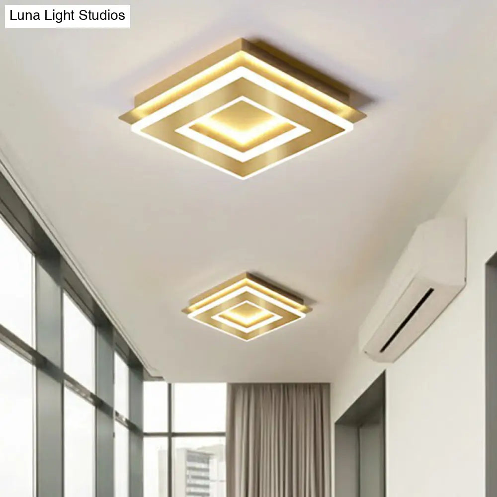 Small Led Flush Mount Light In Gold - Simple Metal Hallway Lighting