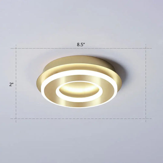 Small Led Flush Mount Light In Gold - Simple Metal Hallway Lighting / White Round