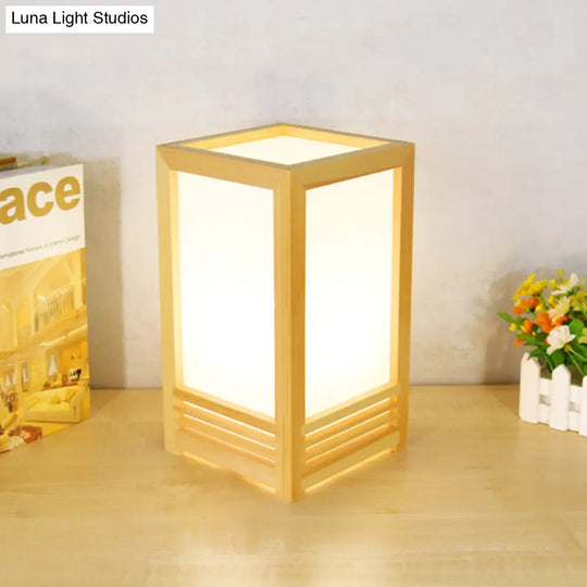 Small Light Wood Rectangle Table Lamp For Modern Living Room - Beige