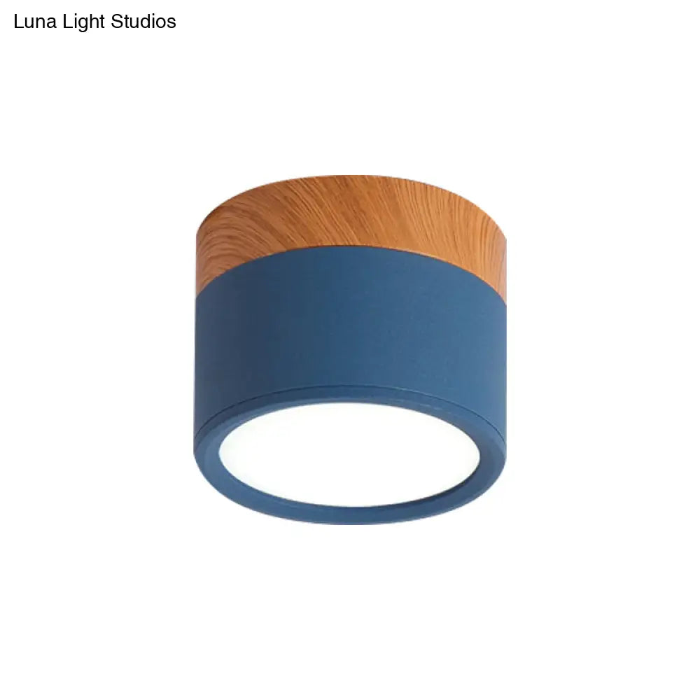 Small Macaron Metal Flush Mount Ceiling Light For Kitchen Bar - Yellow/Blue/Black & Wood