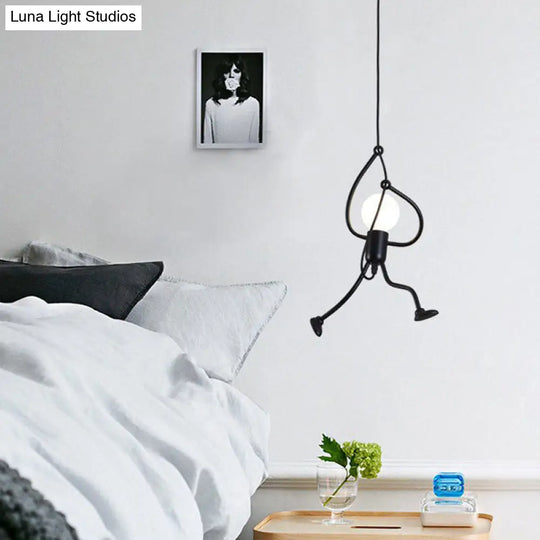 Small Man 1-Bulb Black Pendant Ceiling Light: Contemporary Metallic Hanging Light For Living Room