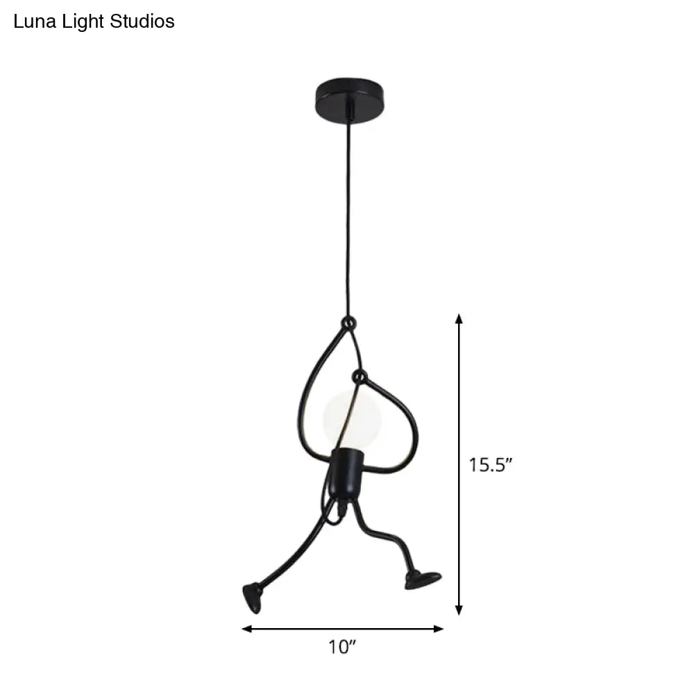 Small Man 1-Bulb Black Pendant Ceiling Light: Contemporary Metallic Hanging Light For Living Room