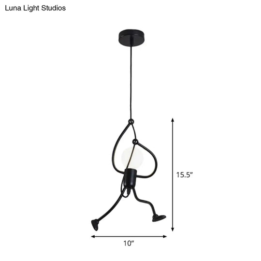 Small Man 1-Bulb Black Pendant Ceiling Light: Contemporary Metallic Hanging Light For Living Room