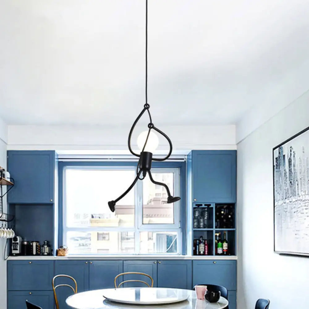 Small Man 1-Bulb Black Pendant Ceiling Light: Contemporary Metallic Hanging Light For Living Room