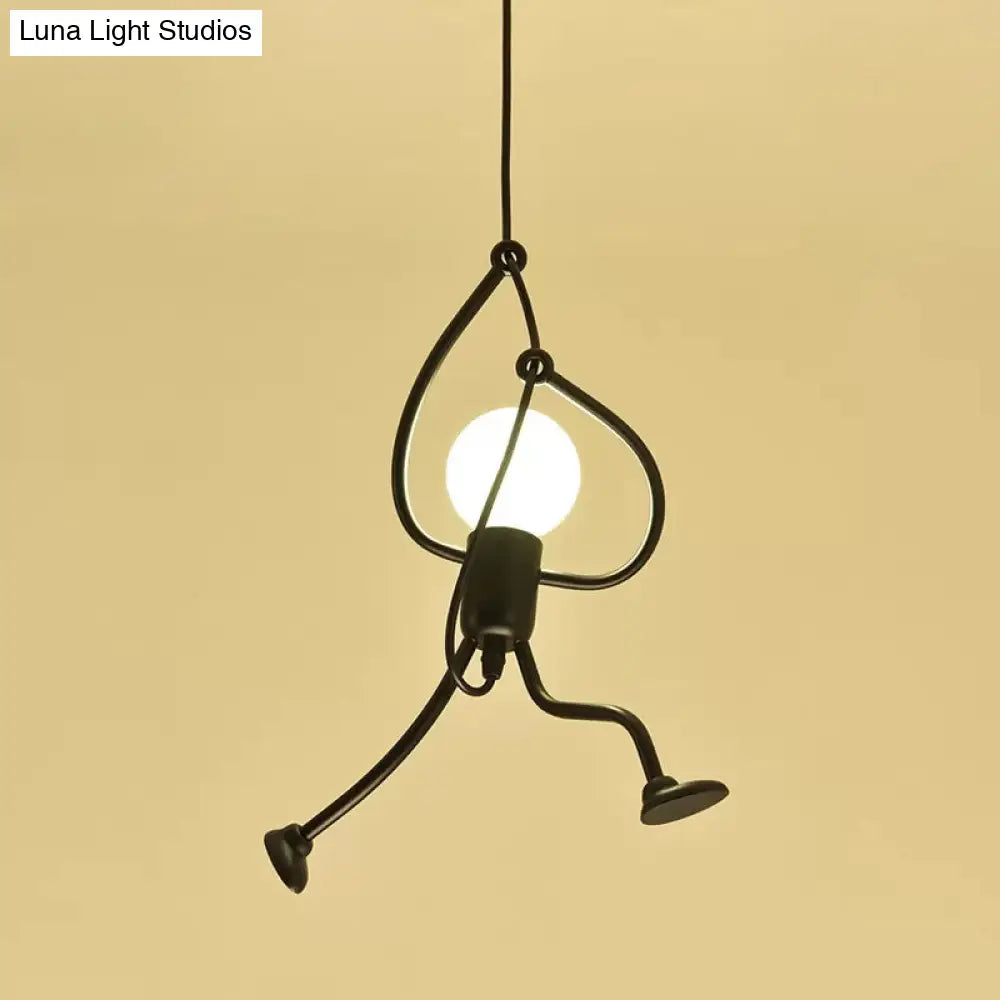 Small Man 1-Bulb Black Pendant Ceiling Light: Contemporary Metallic Hanging Light For Living Room