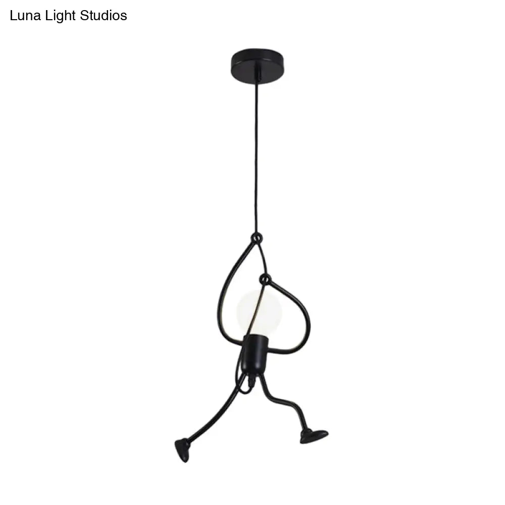 Small Man 1-Bulb Black Pendant Ceiling Light: Contemporary Metallic Hanging Light For Living Room