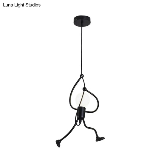 Small Man 1-Bulb Black Pendant Ceiling Light: Contemporary Metallic Hanging Light For Living Room