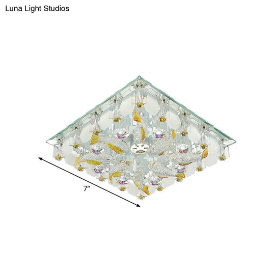 Small Yellow Crystal Fish Design Led Flush Ceiling Light With Modernist Touch - Warm/White