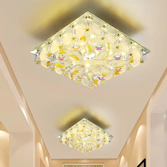 Small Yellow Crystal Fish Design Led Flush Ceiling Light With Modernist Touch - Warm/White / Warm