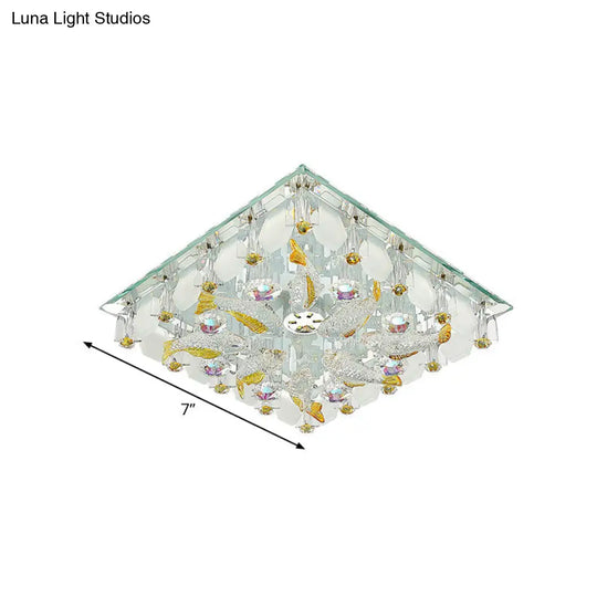 Small Yellow Crystal Fish Design Led Flush Ceiling Light With Modernist Touch - Warm/White