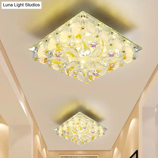 Small Yellow Crystal Fish Design Led Flush Ceiling Light With Modernist Touch - Warm/White / Warm