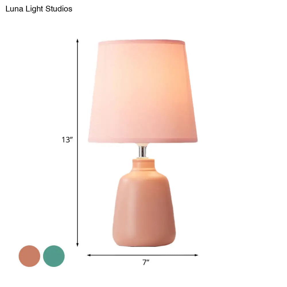 Smart Night Table Light - Modern Ceramic Jar Shape With Fabric Shade In Pink/Green 1-Light