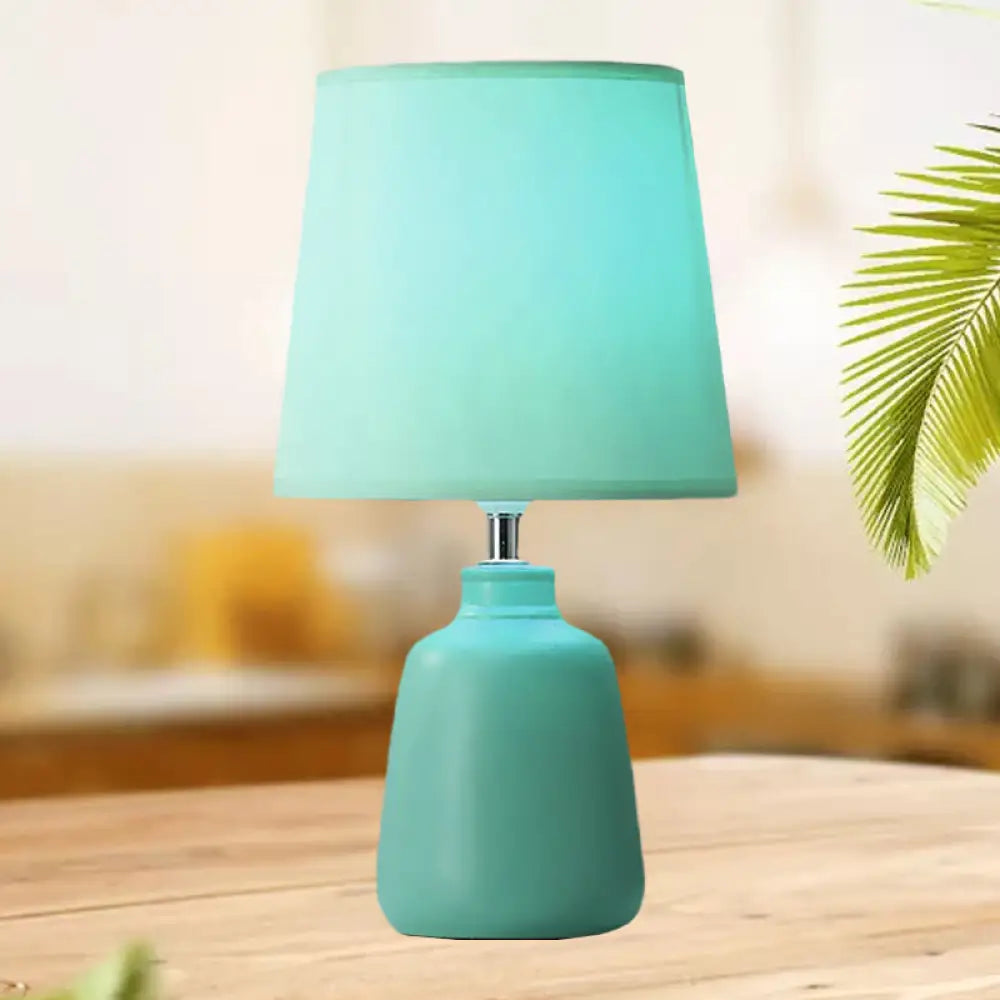 Smart Night Table Light - Modern Ceramic Jar Shape With Fabric Shade In Pink/Green 1-Light Green