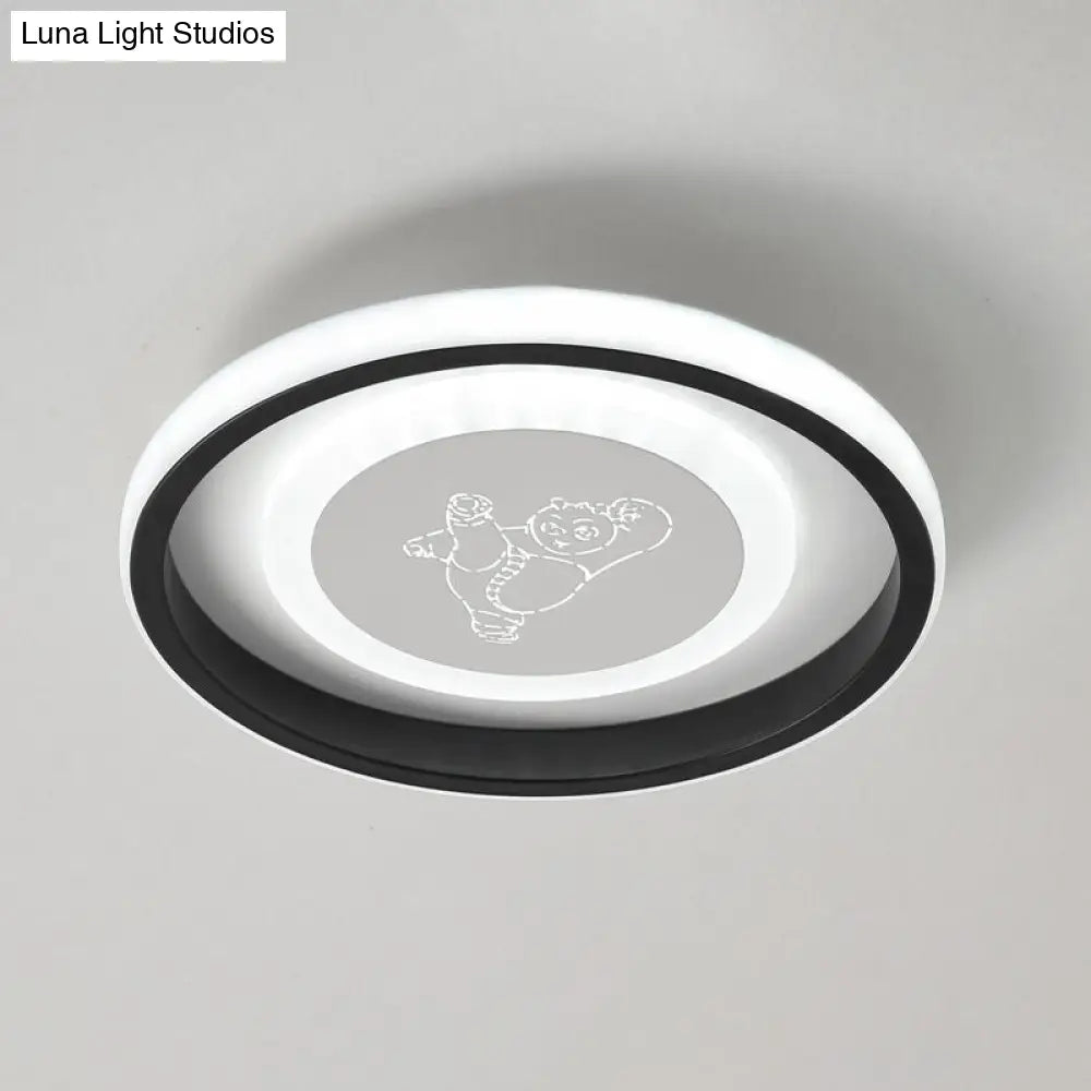 Smile/Anchor/Panda Pattern Circular Led Flush Ceiling Mount Lamp In Cartoon Acrylic Black