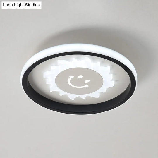Smile/Anchor/Panda Pattern Circular Led Flush Ceiling Mount Lamp In Cartoon Acrylic Black