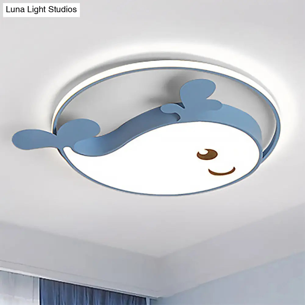 Smile Dolphin Kids Bedroom Ceiling Lamp - Acrylic Animal Flush Light Blue / White