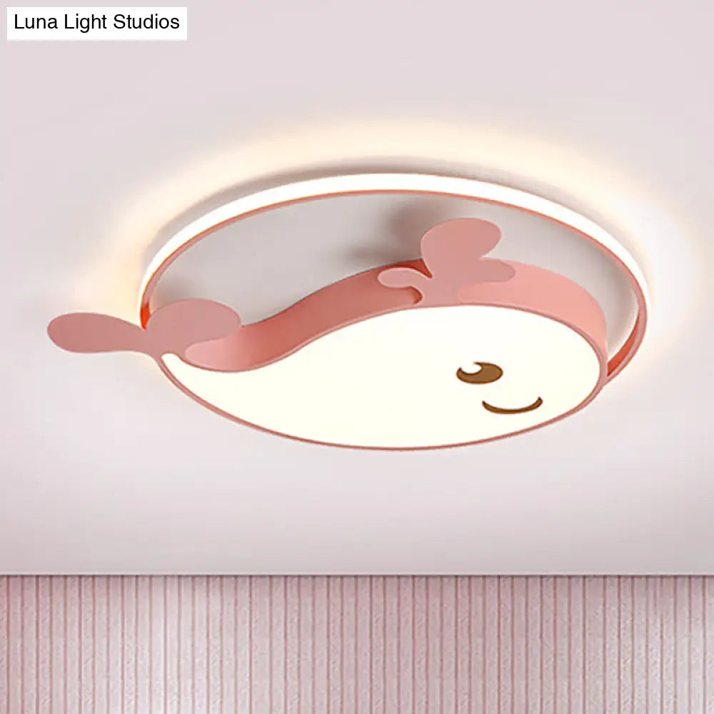 Smile Dolphin Kids Bedroom Ceiling Lamp - Acrylic Animal Flush Light Pink / White