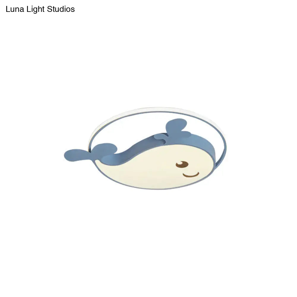 Smile Dolphin Kids Bedroom Ceiling Lamp - Acrylic Animal Flush Light