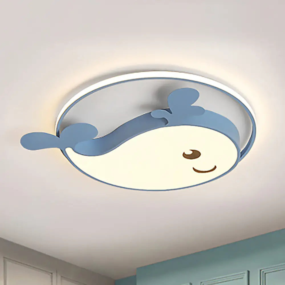 Smile Dolphin Kids’ Bedroom Ceiling Lamp - Acrylic Animal Flush Light Blue / Third Gear