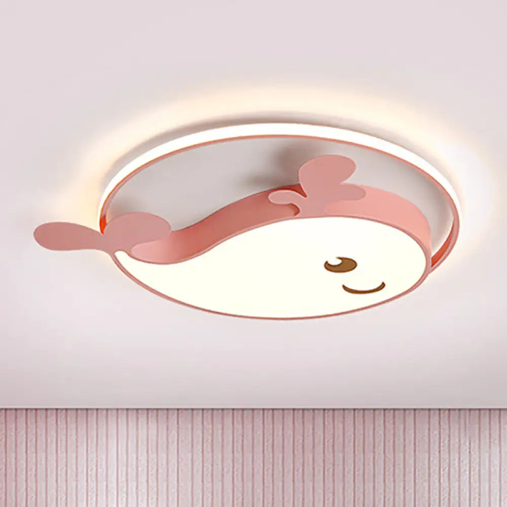 Smile Dolphin Kids’ Bedroom Ceiling Lamp - Acrylic Animal Flush Light Pink / White