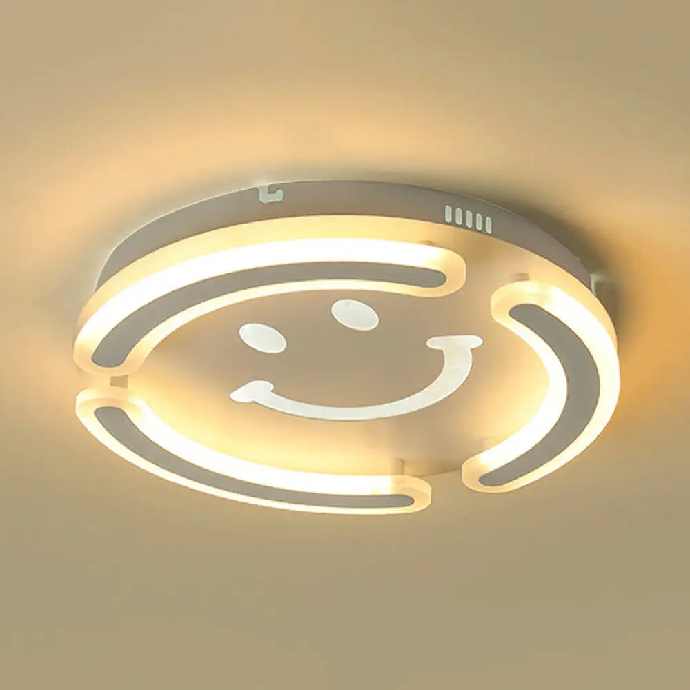 Smile Face Led Ceiling Lamp In White For Kids’ Game Room And Bedroom /