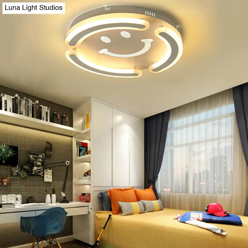 Smile Face Led Ceiling Lamp In White For Kids Game Room And Bedroom