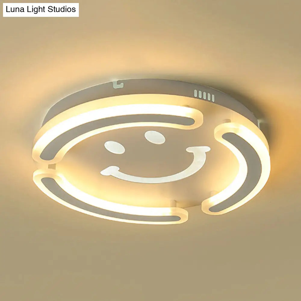 Smile Face Led Ceiling Lamp In White For Kids Game Room And Bedroom /