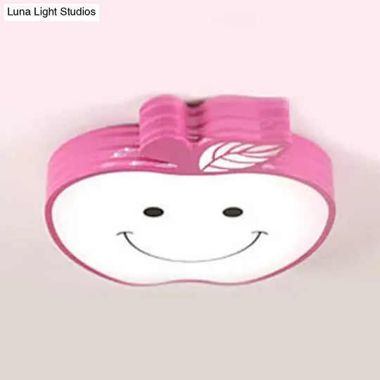 Smiling Apple Kids Ceiling Lamp - Contemporary Flush Mount Light Pink / White