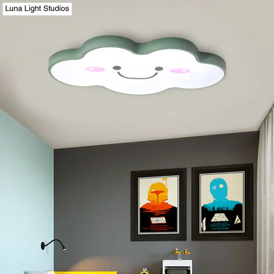 Smiling Cloud Ceiling Light - Childrens Nordic Style Acrylic Fixture Green / 19.5 White