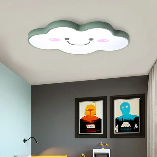 Smiling Cloud Ceiling Light - Children’s Nordic Style Acrylic Fixture Green / 19.5’ White