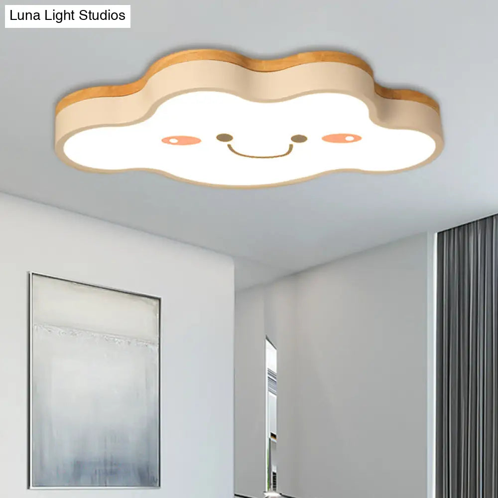 Smiling Cloud Led Ceiling Mount Lamp - Acrylic Cartoon Light Fixture For Kids Bedrooms In White