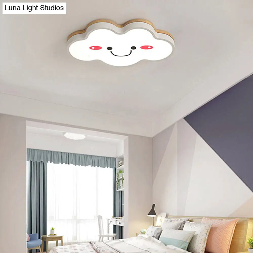 Smiling Cloud Led Ceiling Mount Lamp - Acrylic Cartoon Light Fixture For Kids Bedrooms In White