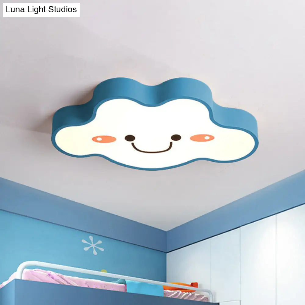 Smiling Cloud Led Flush Mount Ceiling Light - Frosted Acrylic Bedroom Lighting Fixture For Kids