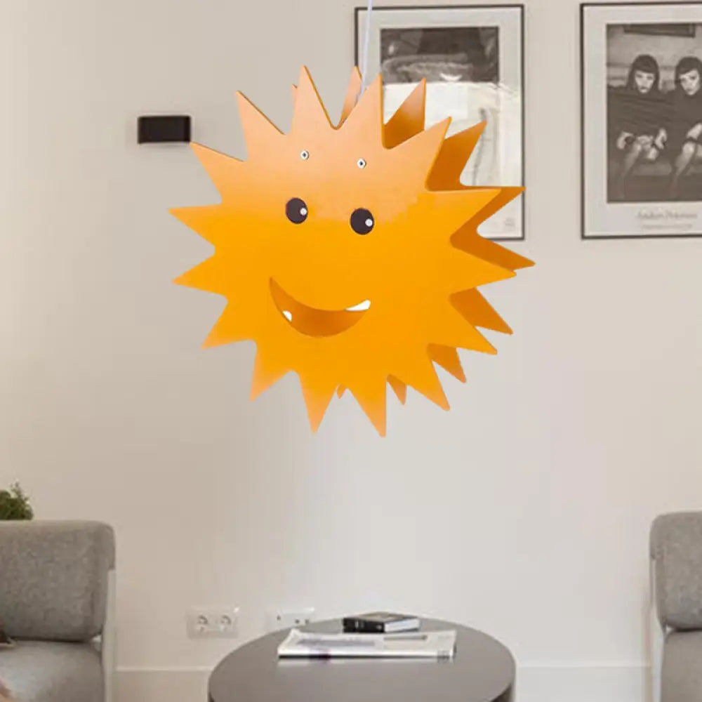 Smiling Sun Cartoon Pendant Lamp - Yellow Finish