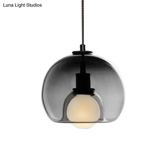 Dual Hemisphere Smoke/Cognac Glass Pendant Lamp - Minimalist Design For Dining Tables 1 Light