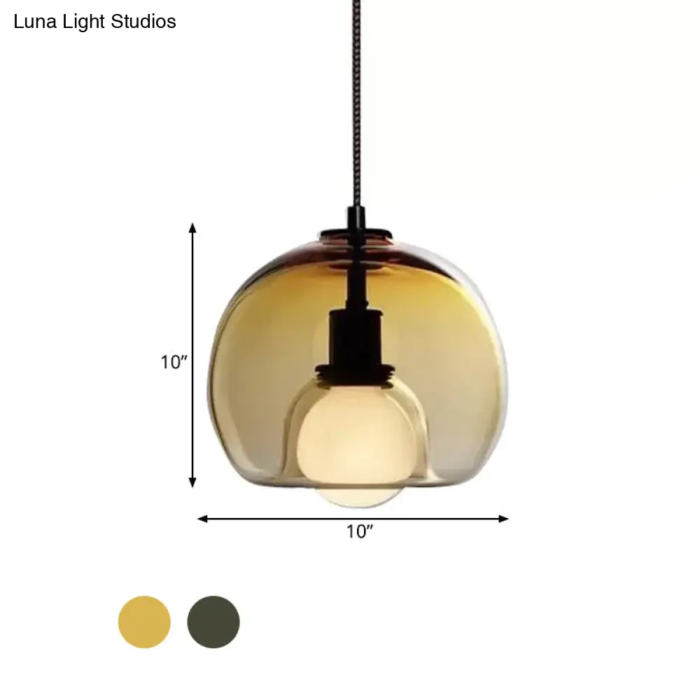 Smoke/Cognac Glass Dual Hemisphere Pendant - Minimalist 1 Light Ceiling Lamp