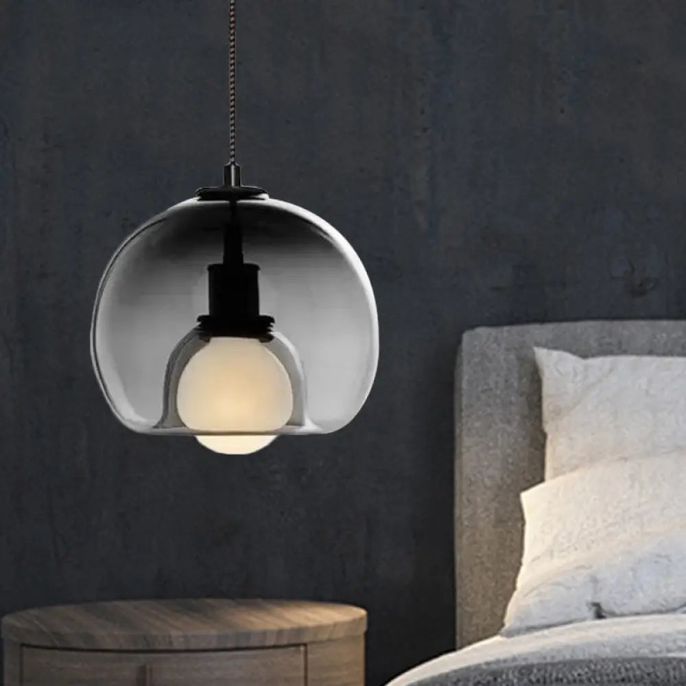 Smoke/Cognac Glass Dual Hemisphere Pendant - Minimalist 1 Light Ceiling Lamp Smoke Gray